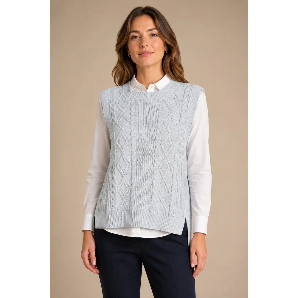 NWT Joie Cable Knit Sweater Vest Womens Medium Gray Neutral Preppy Capsule